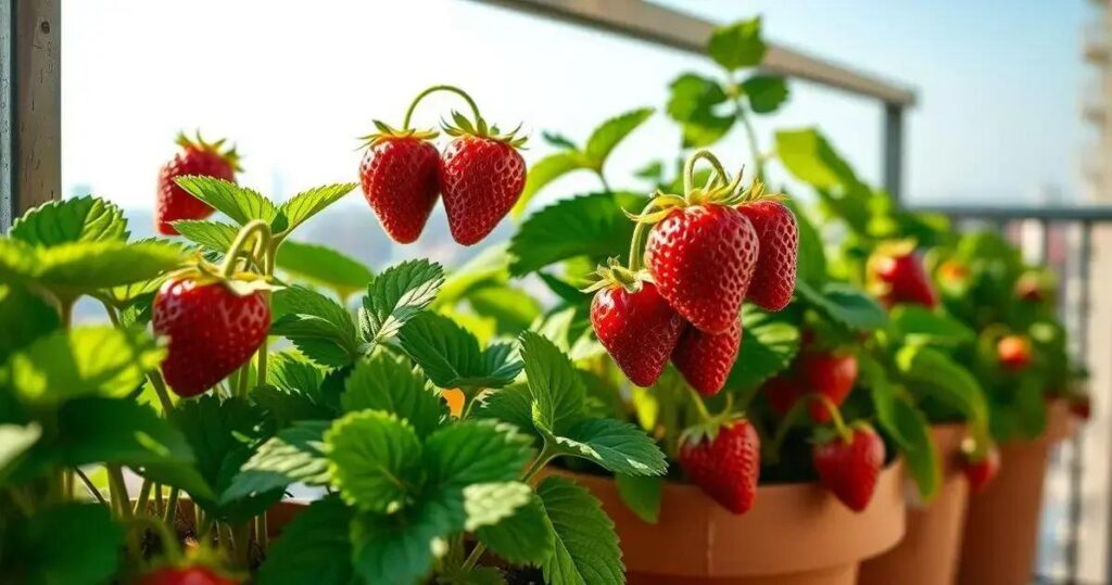 cultivo de morangos em vasos